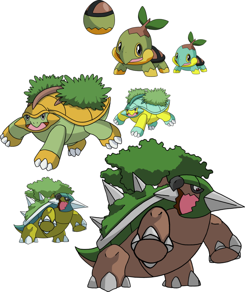 Pokemon Platinum Starters Evolution Guide Turtwig Evolutions - Shiny Turtwig Evolution (819x975), Png Download