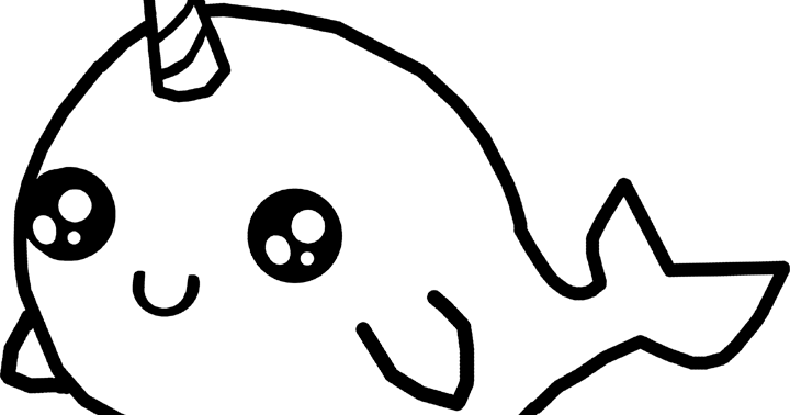 Narwhal Drawing Black And White - Kawaii Cute Narwhal Coloring Pages (720x378), Png Download