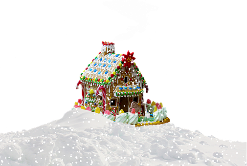 Christmas, Gingerbread House, Snow - Gingerbread House (505x340), Png Download