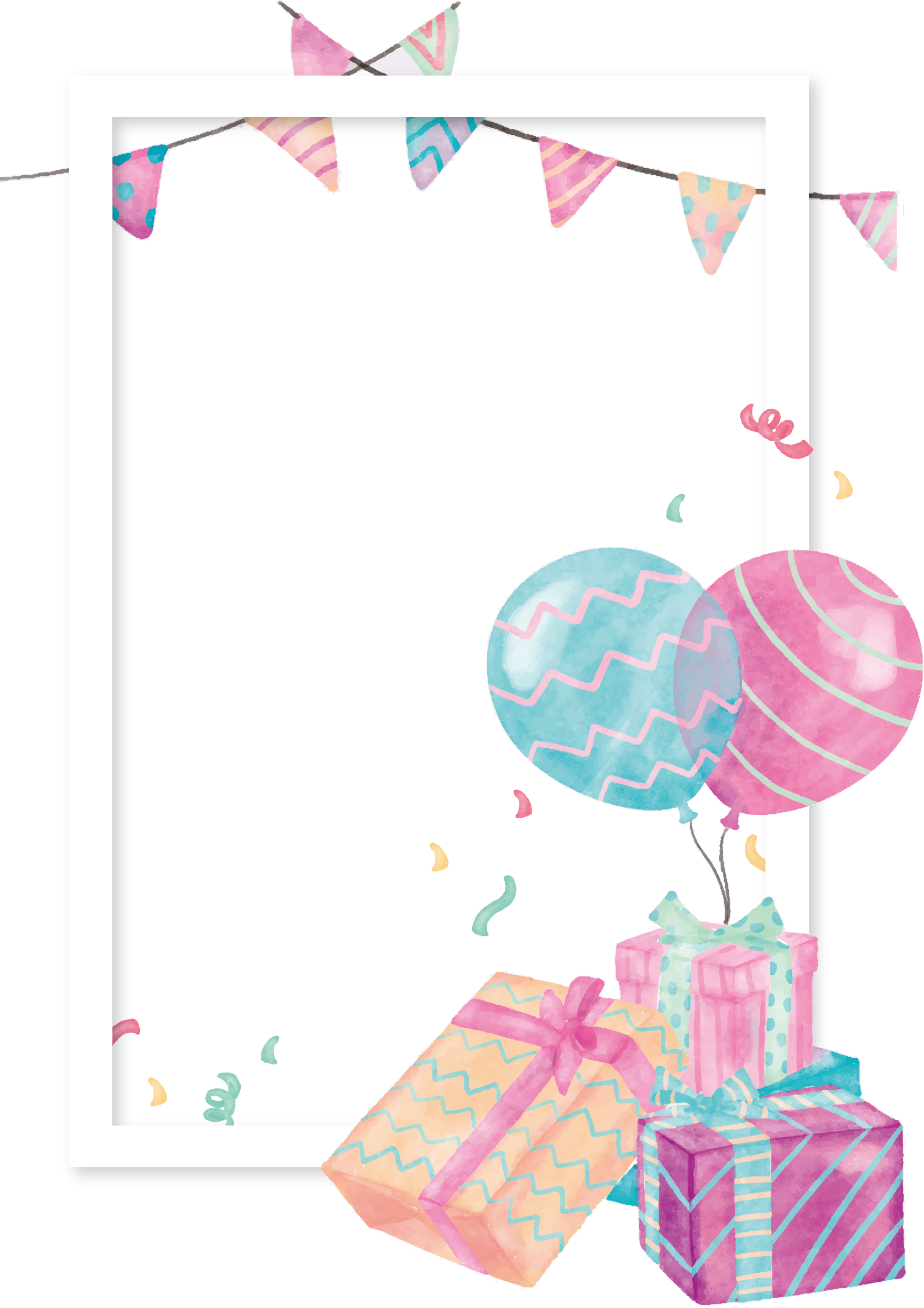 Balloon Gift Clip Art Box Border Transprent - Watercolor Balloon Decor Png (1761x2493), Png Download