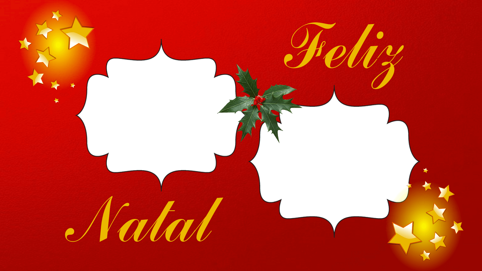 Moldura Red 2 Fotos Estrelas E Azevinho Feliz Natal - Christmas Day (1600x900), Png Download