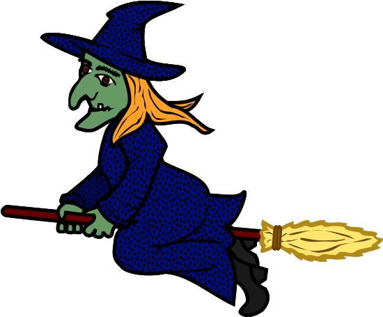 On Broom Holiday Halloween - Witch Clipart (557x462), Png Download