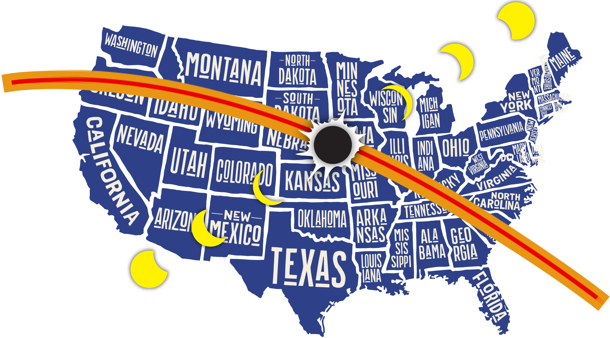 Are You On The Path Of The Upcoming Solar Eclipse - United States Of America Map With Names (1958x1084), Png Download