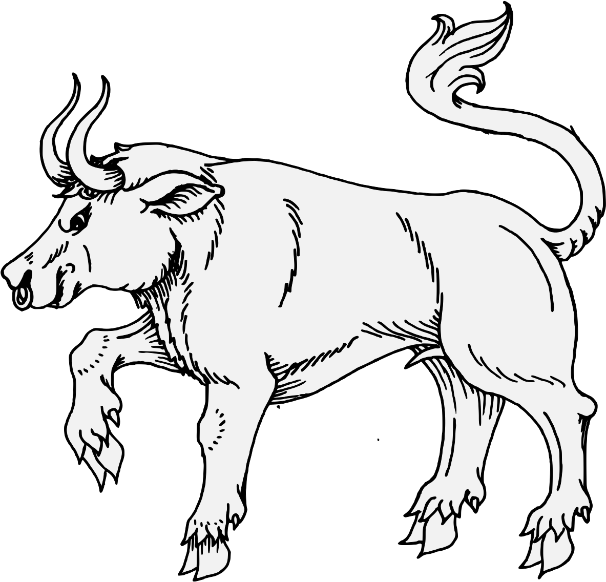 Bull Passant - Line Art (1218x1139), Png Download