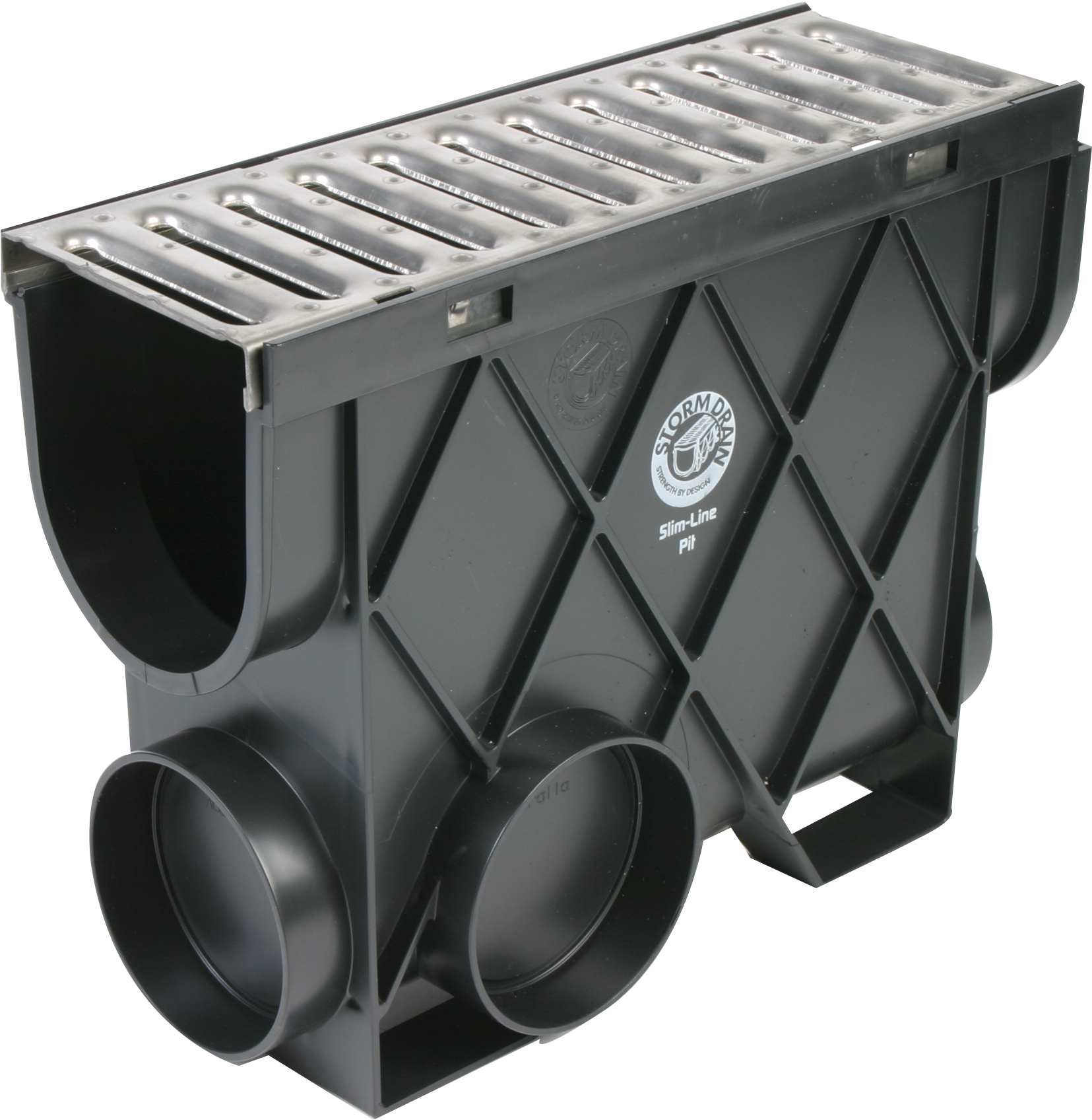 R3435 Reln Inline Sump With Stainless Steel Grate - Storm Drain Slimline Pit Black Grate (3072x2048), Png Download