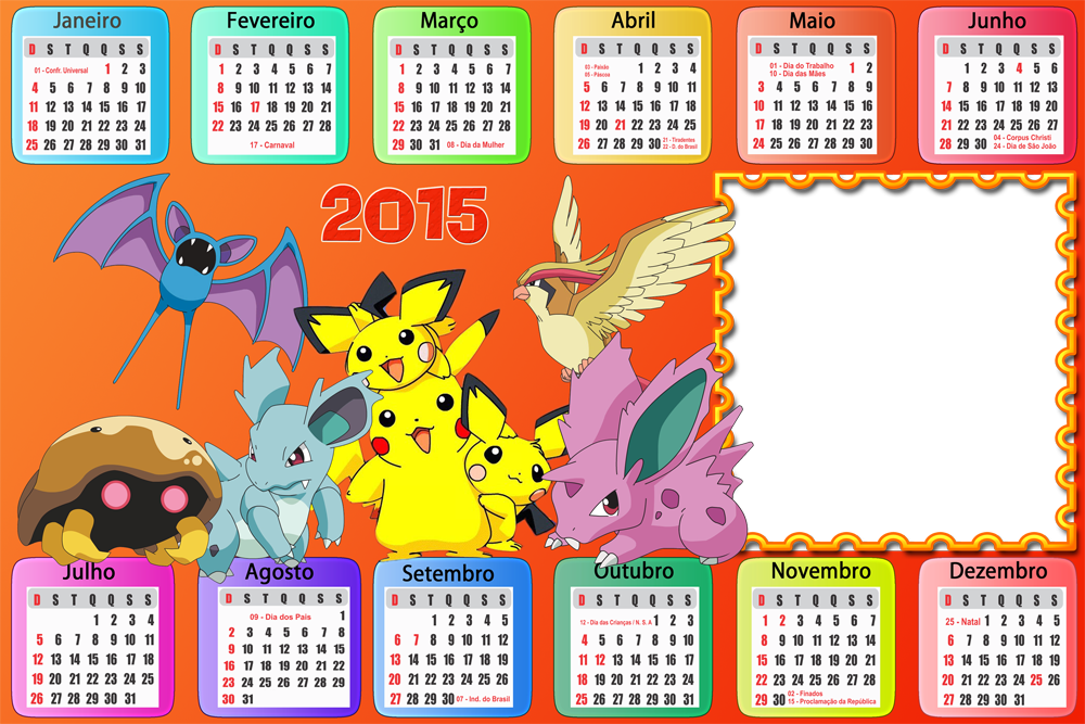 Moldura Pokemon 2015 - Calendario 2018 Pokemon Portugues (1000x667), Png Download