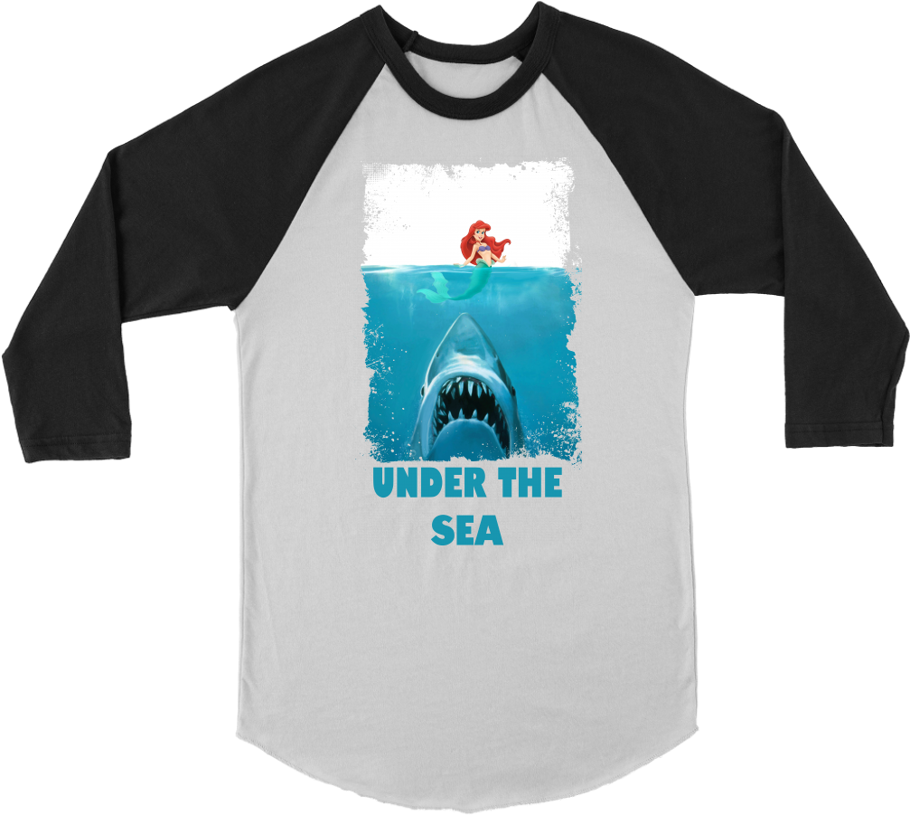 Jaws Little Mermaid Parody T-shirt Raglan Under The - Umak Jaws Movie Poster Pillow Cover Design Zippered (1024x1024), Png Download