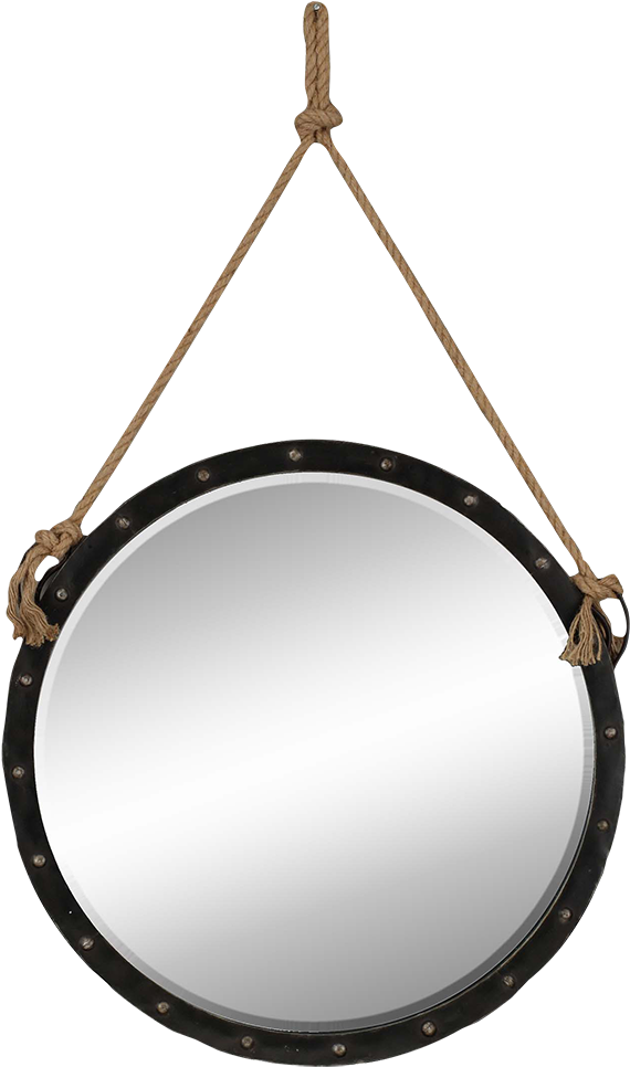 Nautical Mirror With Decorative Rope - Boathouse Round Wall Mirror, Bronze, Mirrors, By Paragon (450x450), Png Download