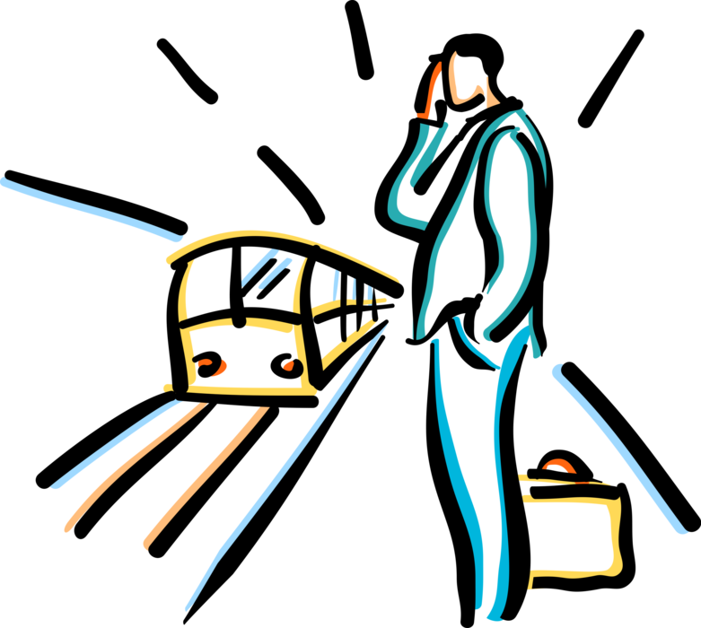 Vector Illustration Of Business Commuter Waits At Subway (781x700), Png Download
