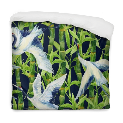 Watercolor Asian Crane Bird Seamless Pattern Duvet - Mot Suluboya Duvar Kağıdı 10-024102 (400x400), Png Download
