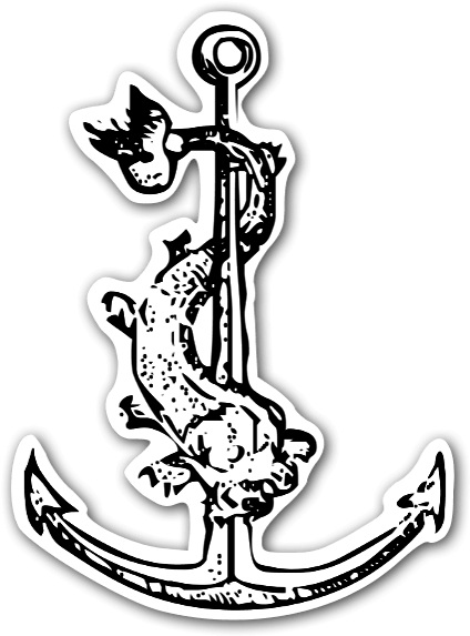 Ancla Y Pez Pegatina - Drawing (457x600), Png Download