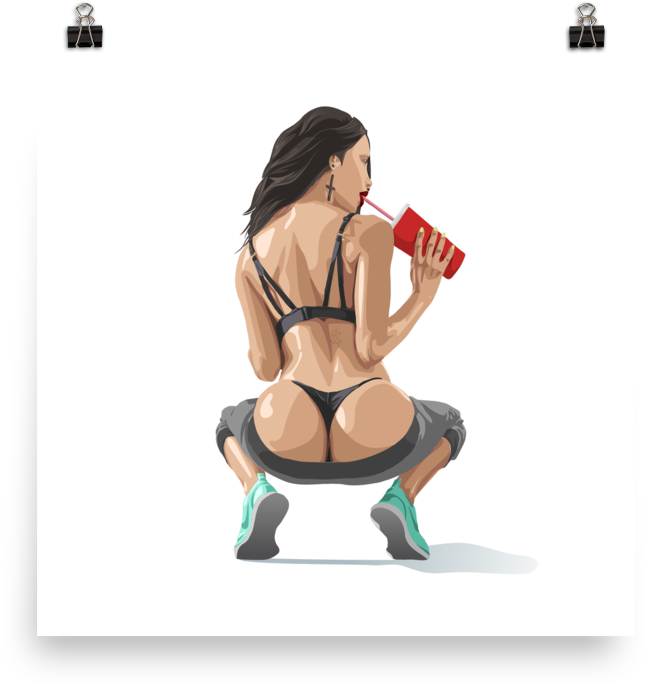 Printed Watercolour Hot Girl Poster Of A Woman Squatting - Sitting (1000x1000), Png Download
