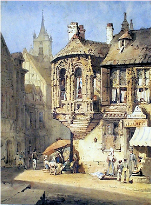 Street Scene In Normandy - Basilica (600x400), Png Download