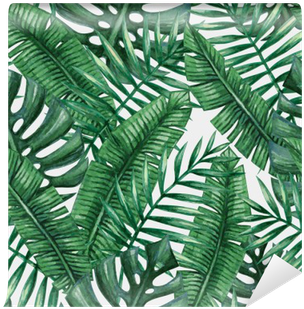 Watercolor Tropical Palm Leaves Seamless Pattern - Suabo Polyester Waterproof Fabric Shower Curtain Decorative (400x400), Png Download