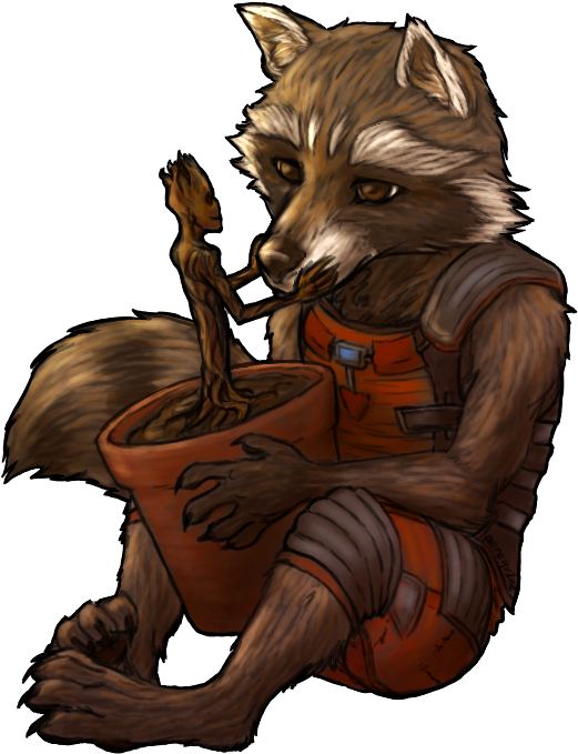 Rocket Raccoon - Rocket Raccoon And Groot Hug (600x700), Png Download