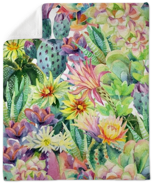 Watercolor Blooming Cactus Background Plush Blanket - Studio Oh! Small Metal Catchall Tray, Succulent Garden (400x400), Png Download