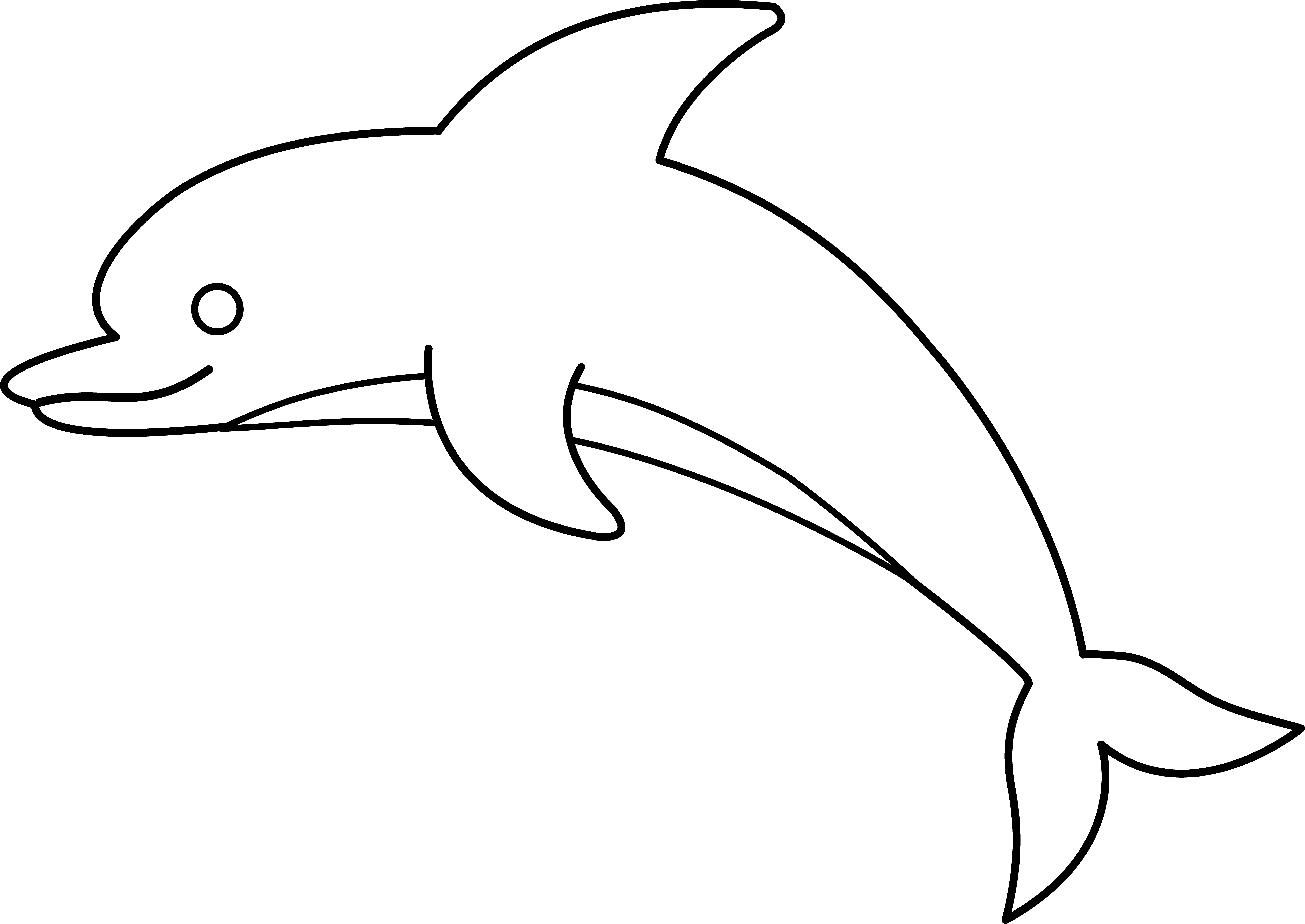 Baby Dolphin Clipart Bottlenose Dolphin Clipart Coloring - Dolphin Outline Black Background (7652x5419), Png Download