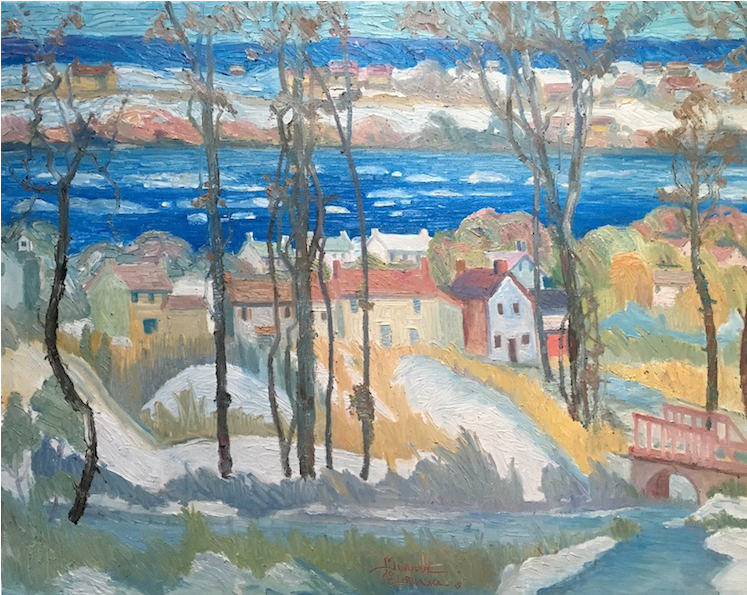 Old River Village On The Delaware - Painting (800x800), Png Download