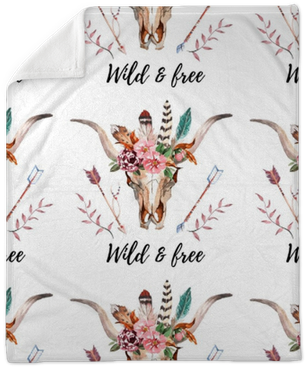 Watercolor Boho Skull Boho Watercolor Seamless Pattern - Bulls With Flowers (400x400), Png Download