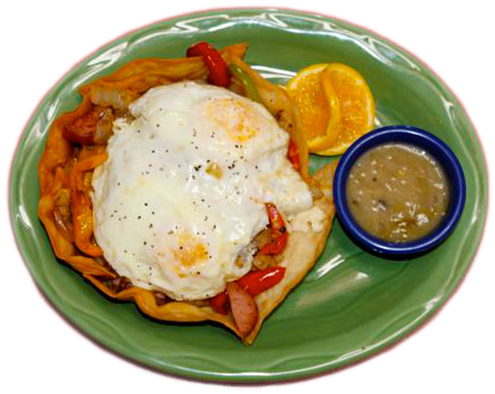 Las Cruces Mexican Restaurant Breakfast Tostada Compuesta - Fried Egg (457x361), Png Download
