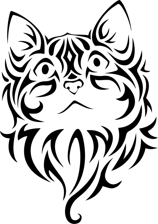 Sad Face Cat Tattoo 1 - Tribal Kitten (628x889), Png Download
