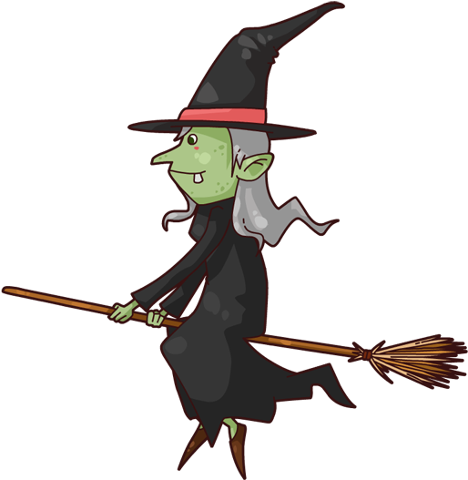 Witch14 - Cartoon Witch On A Broom (631x616), Png Download