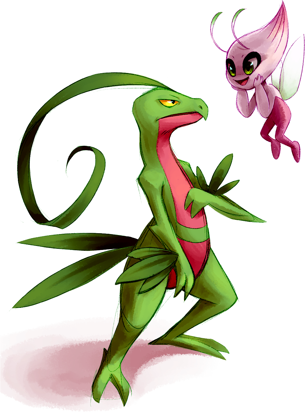 Grovyle And Celebi - Pmd Dusknoir X Hero (1139x1427), Png Download
