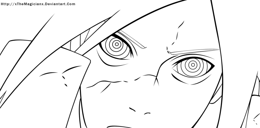 Lineart-uchiha Madara Rinnegan By Xthemagicianx - Madara Uchiha Coloring (900x445), Png Download