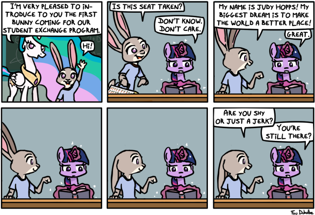 Foudubulbe, Book, Comic, Crossover, Dialogue, Floppy - Judy Hopps Twilight Sparkle (650x441), Png Download