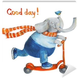 Elephant On Scooter With Bird - Drawing (400x400), Png Download