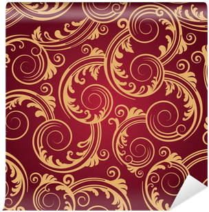 Seamless Red & Gold Swirls Wallpaper Wall Mural • Pixers® - Red And Gold Patterned Paper (400x400), Png Download