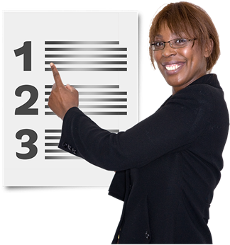Who We Are And What We Do Woman Pointing To A List - Pointing People With Learning Disability (350x350), Png Download