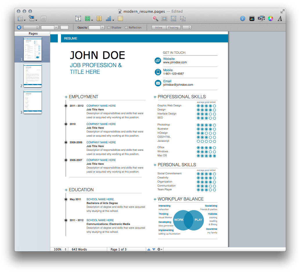Fancy Resume Templates Word Resume Template Download - Mac Pages Template (1048x951), Png Download