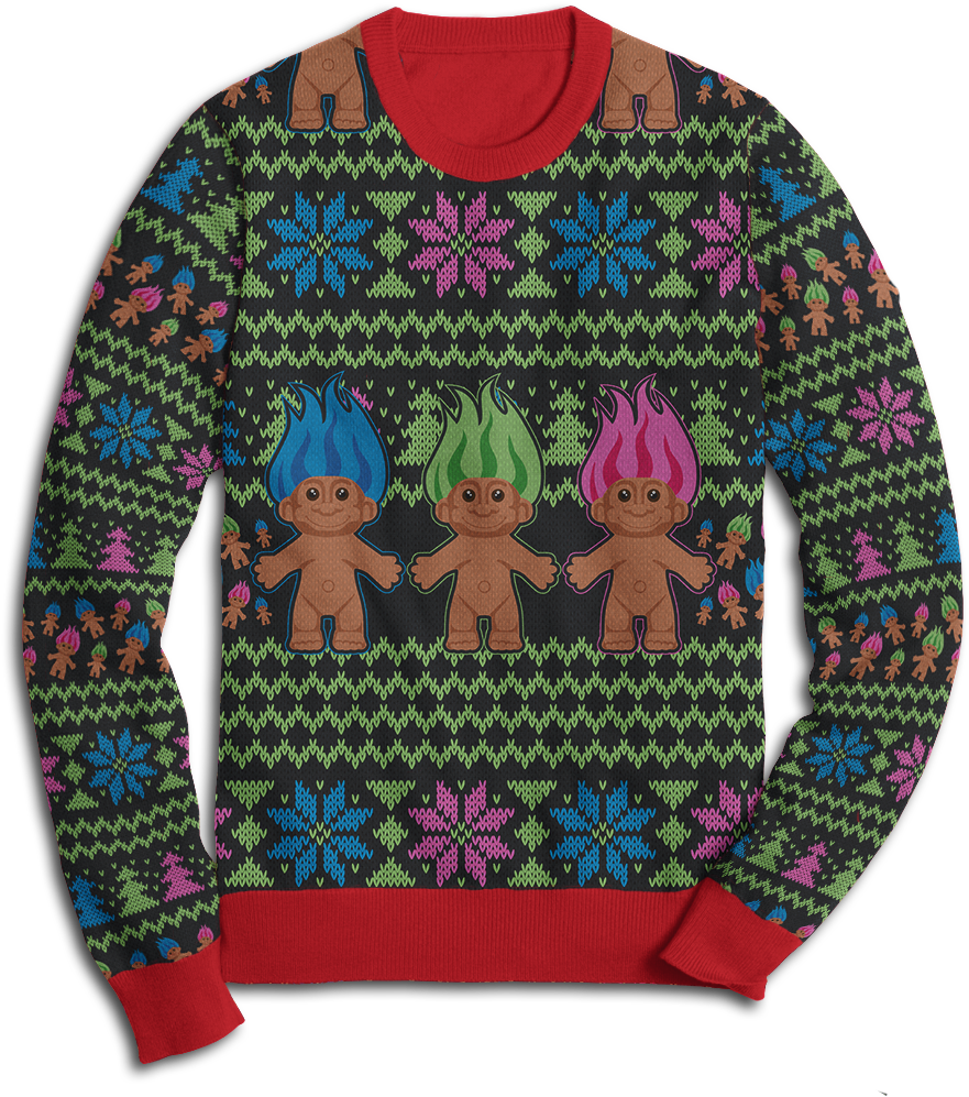 Fuzzy Hair Holiday Troll Fleece Sweatshirt - Fuzzy Hair Sweater Trolls Apparel (397x480), Png Download