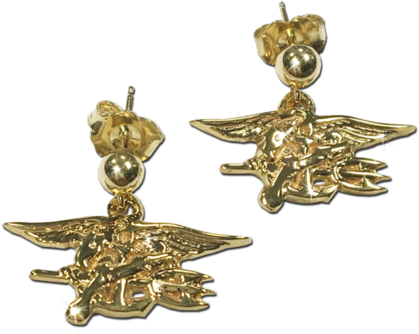 14k Gold Seal Trident Post Dangle Earrings - United States Navy Seals (480x480), Png Download