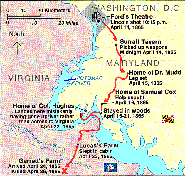 Booth Escape Route - John Wilkes Booth Escape Route (630x599), Png Download