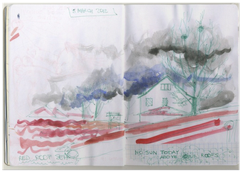 Hand Painted Sketchbook With Red Roofs Houses And Clouds - Battleship (400x400), Png Download