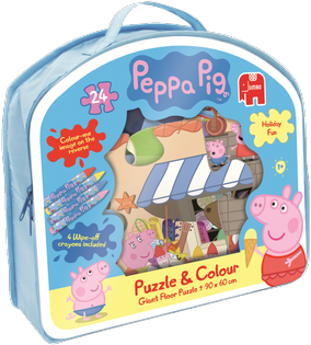 Peppa Pig Floor Puzzle & Colour - Jumbo Peppa Pig Giant And Colour Jigsaw Puzzle (630x335), Png Download