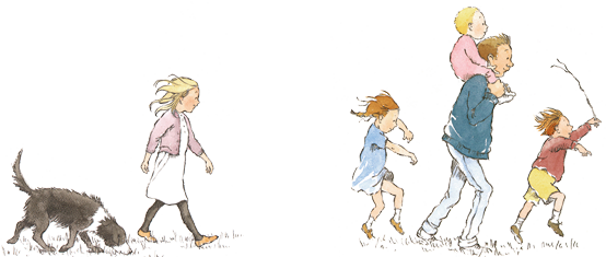 Illustration Of Family Walking Along The Grass - Were Going On A Bear Hunt Family (554x235), Png Download