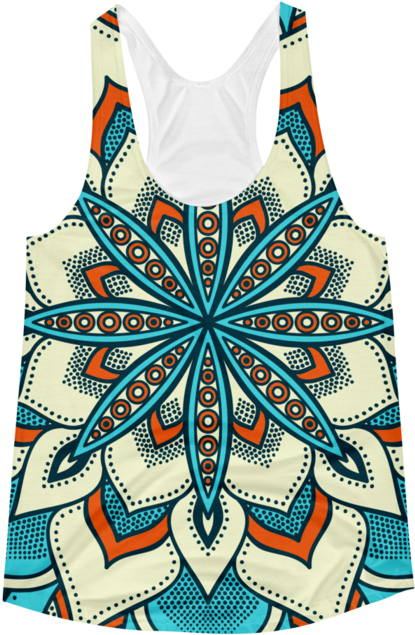 Boho Southwest Women's Racerback Tank - Happy Cool Cotton Linen Square Flowers Decorative Dinning (700x700), Png Download