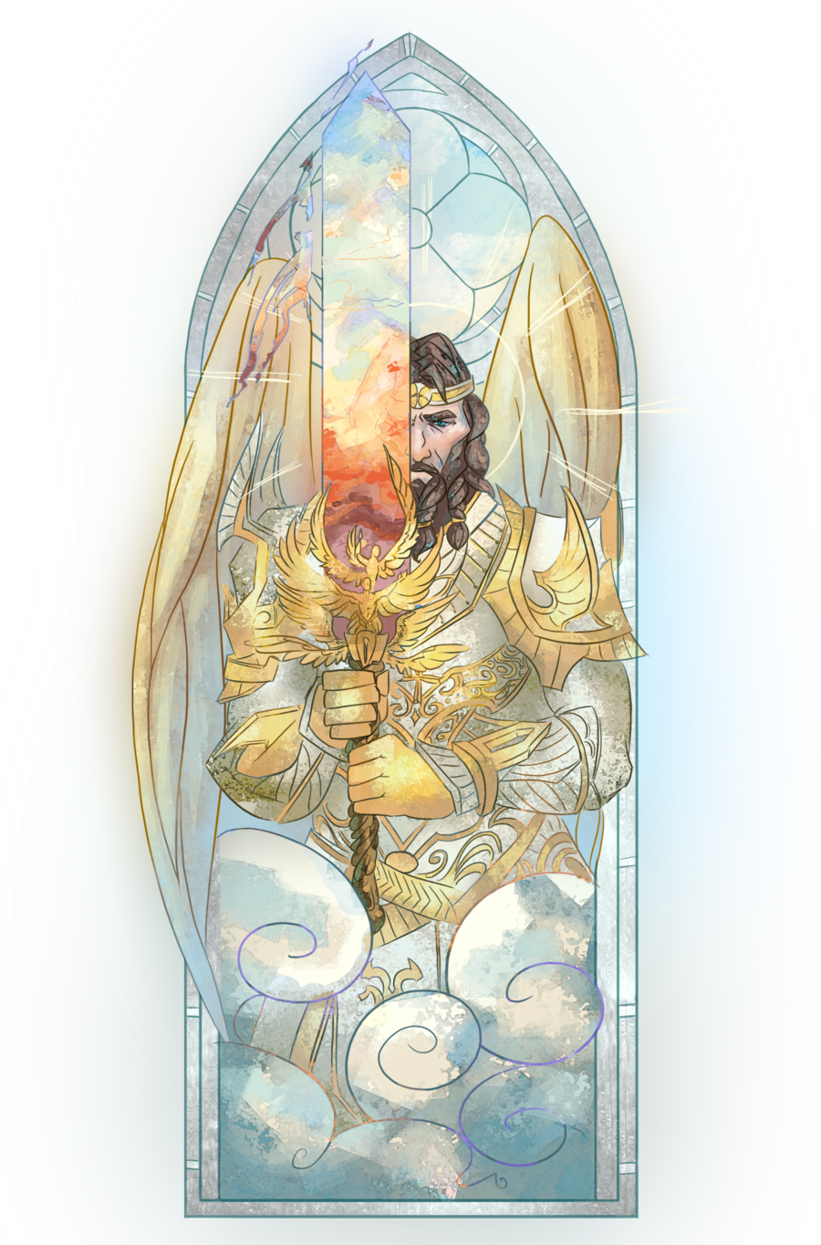 They All Are Stylized To Look Like Stained Glass - Guild Wars 2 Warior Transparent (900x1364), Png Download