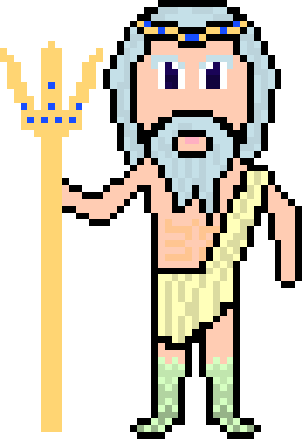 Poseidon - Pixel Art (440x640), Png Download
