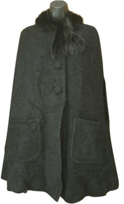Black Cape In Mohair With Luscious Mink In Size Large - Overcoat (671x671), Png Download