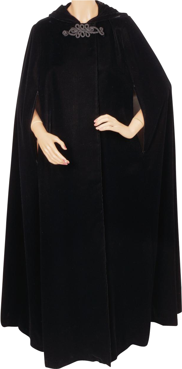 Vintage 1970s Black Velvet Cape With Hood By Trianon - Costume (1243x1243), Png Download