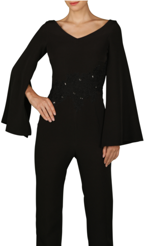 Black Cape Sleeves Jumpsuit - Cape (320x480), Png Download