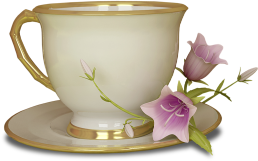 Cream And Gold Tea Cup With Pink Flower Large Transparent - Whatsapp Good Morning Tamil Kavithai (600x462), Png Download