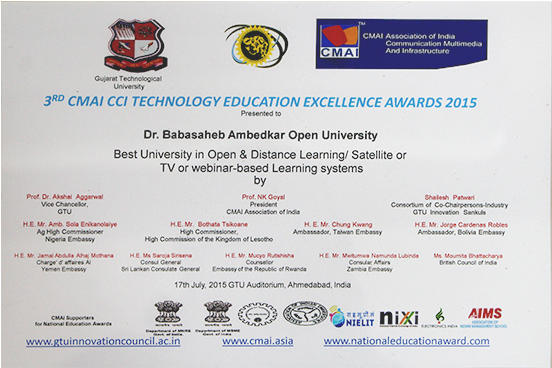 Cci Technology Education Excellence Awards - Certificate Of Babasaheb Ambedkar Open University (698x367), Png Download