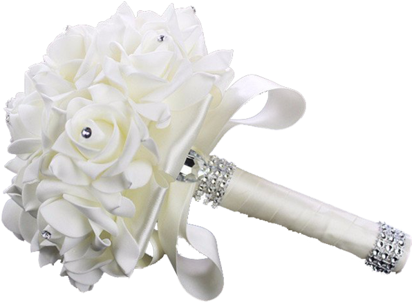 100% Hand-made Silk Rose With Rhinestone For Wedding - Flower Bouquet (600x481), Png Download