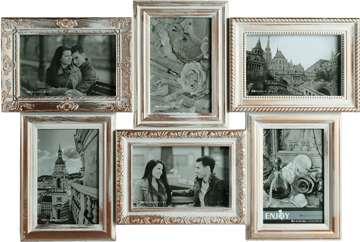 Frame For 6 Pictures White And Gold - Out Of The Blue (945x709), Png Download