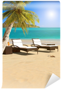 Tropical Beach With Coconut Tree Wall Mural • Pixers® - Stickers Autocollant Ou Affiche Poster Tropical Beach (400x400), Png Download